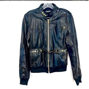 Golden Goose Black Leather Bomber Moto Jacket Distressed Size Medium